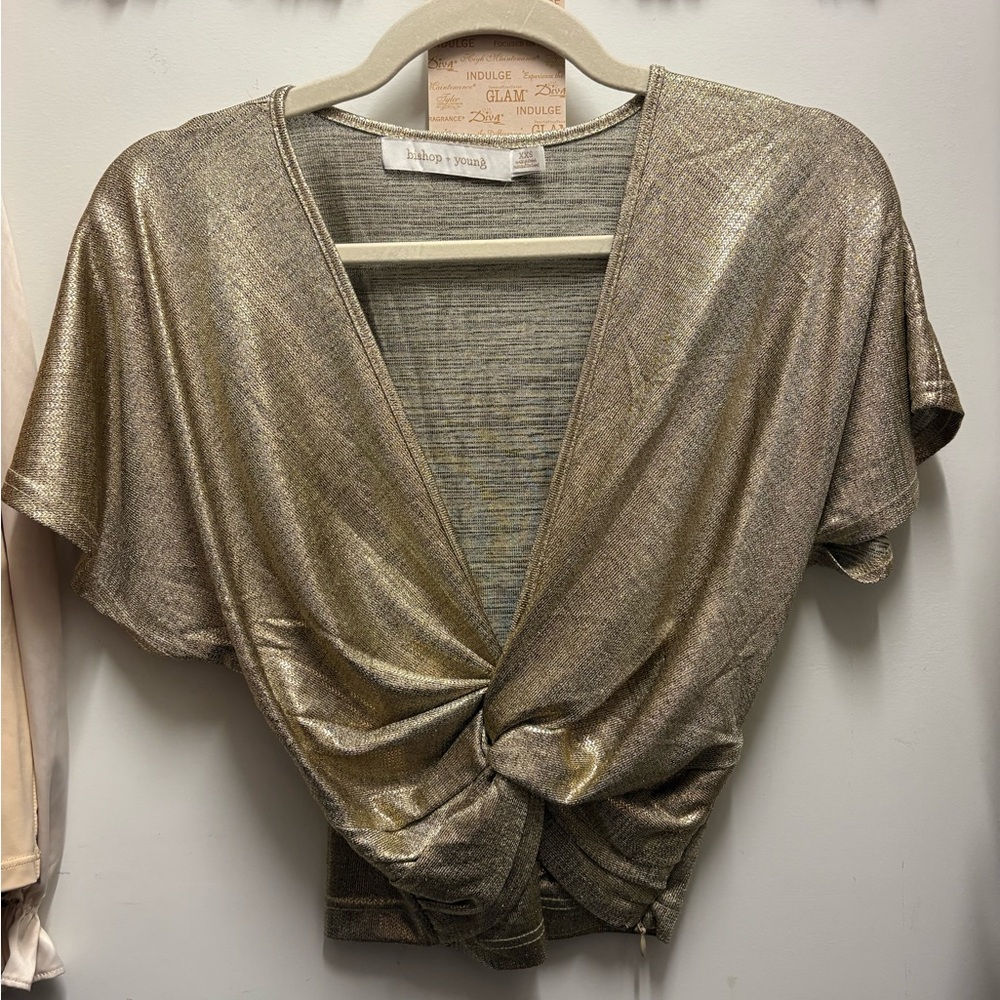 Anthropology Metallic Twist Front Top